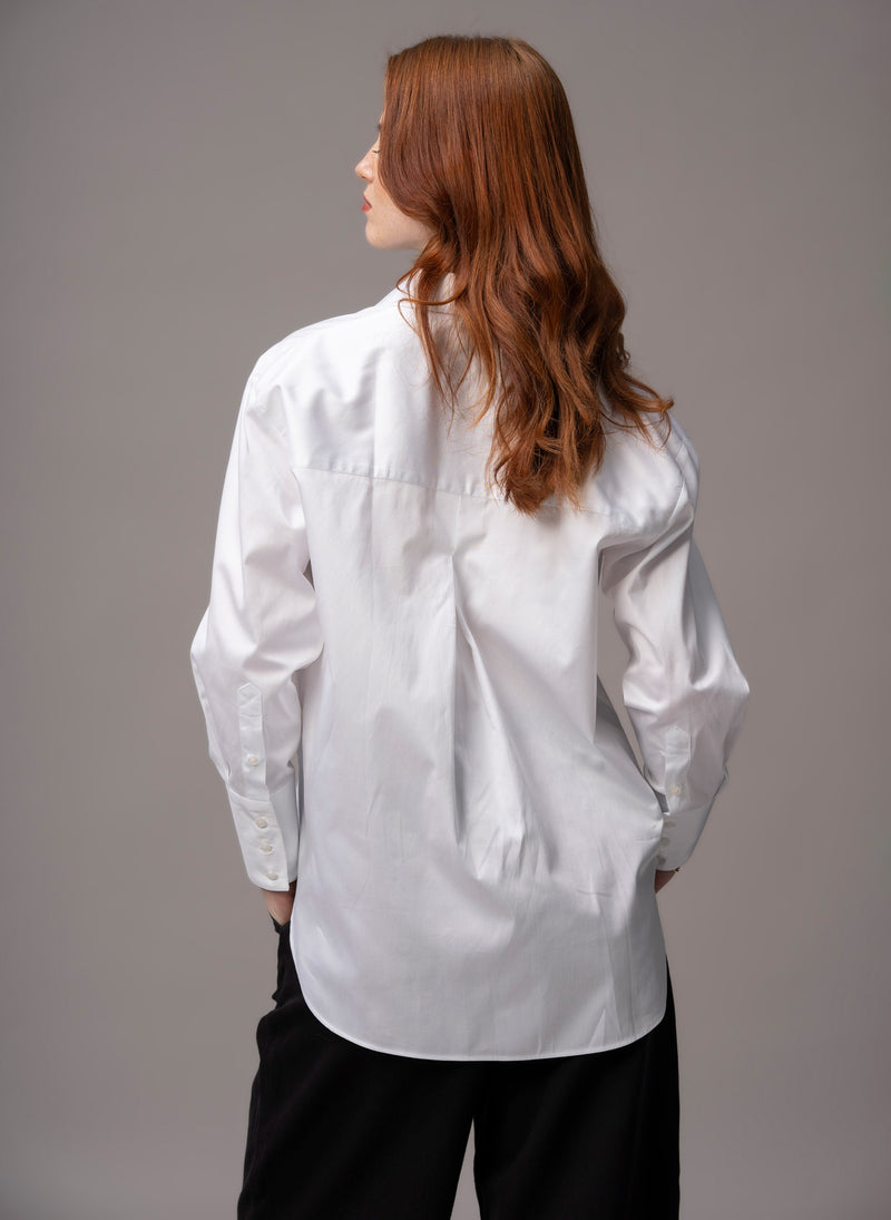 Parisienne "The French Girl" White Oversized Organic Cotton Sateen Shirt