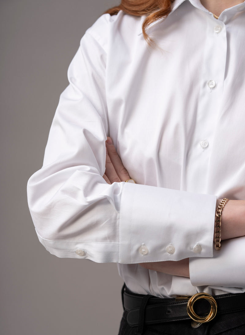 Parisienne "The French Girl" White Oversized Organic Cotton Sateen Shirt