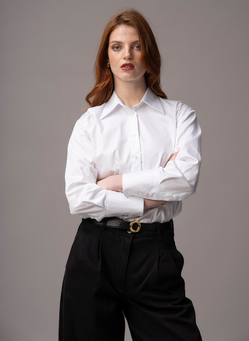 Parisienne "The French Girl" White Oversized Organic Cotton Sateen Shirt