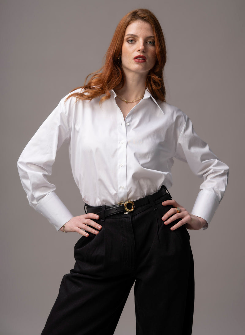 Parisienne "The French Girl" White Oversized Organic Cotton Sateen Shirt