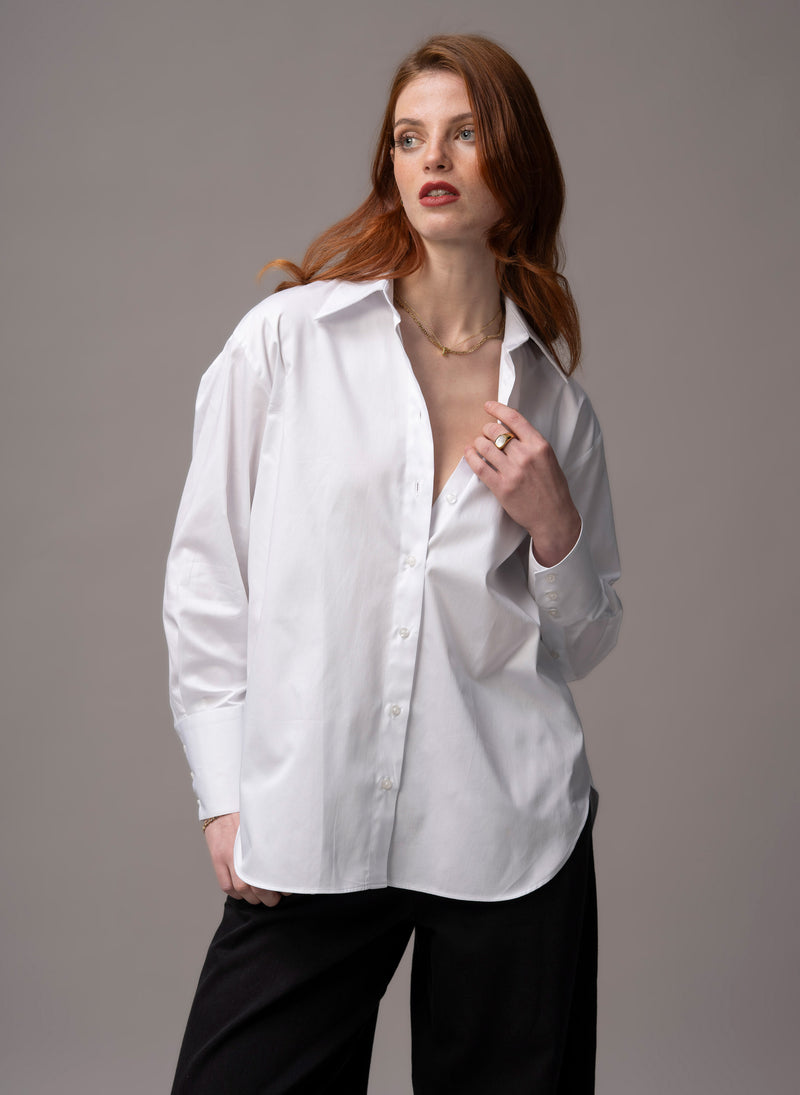 Parisienne "The French Girl" White Oversized Organic Cotton Sateen Shirt