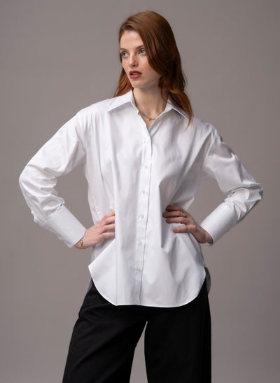 Parisienne "The French Girl" White Oversized Organic Cotton Sateen Shirt