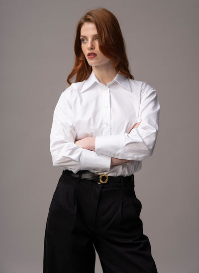 Parisienne "The French Girl" White Oversized Organic Cotton Sateen Shirt