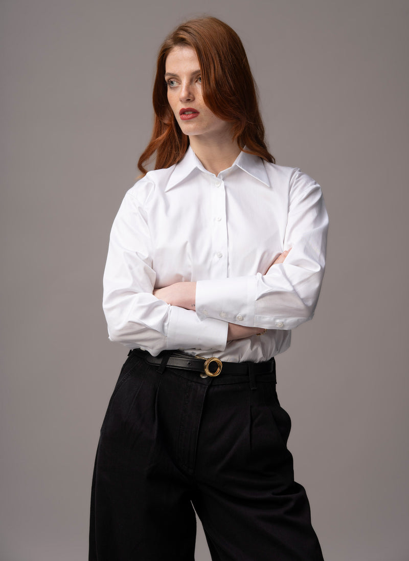 Parisienne "The French Girl" White Oversized Organic Cotton Sateen Shirt