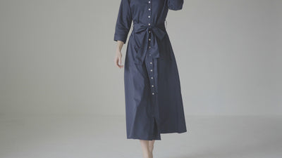 VERONICA NAVY COTTON BUTTON DOWN MIDAXI SHIRT DRESS