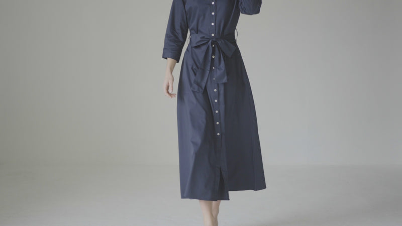 Veronica Navy Cotton Button Down Midaxi Shirt Dress