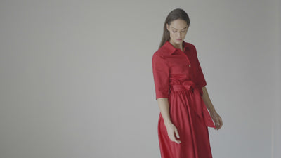 Le Marais Red Cotton Everyday Midi Shirt Dress