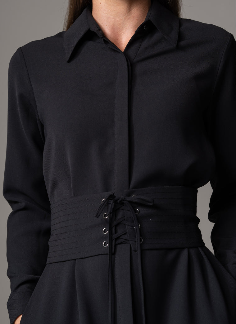 ROMINA BLACK WAIST DEFINING CLASSIC SHIRT DRESS