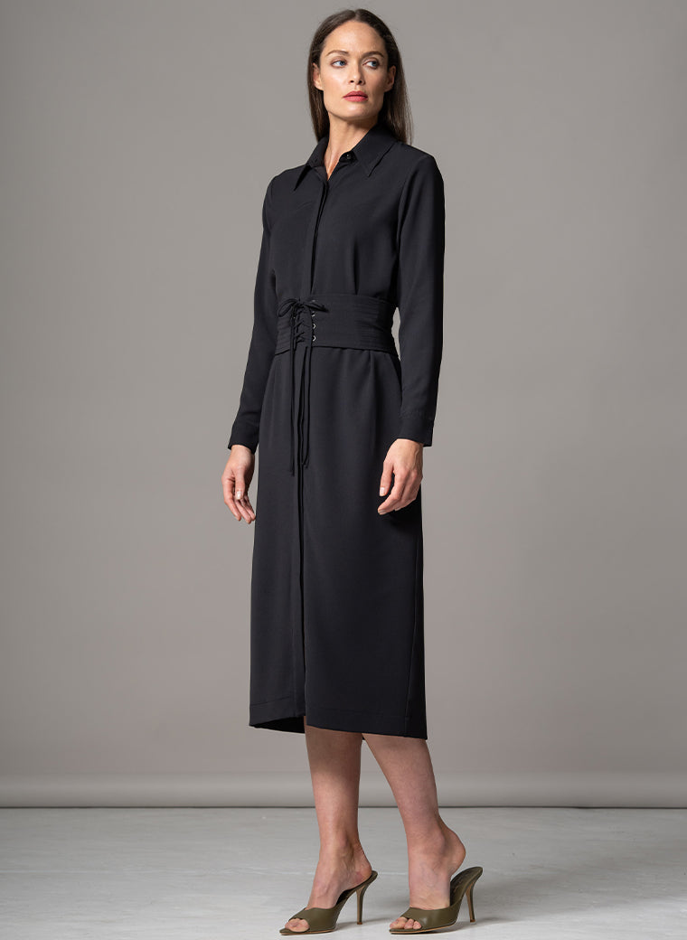 ROMINA BLACK WAIST DEFINING CLASSIC SHIRT DRESS
