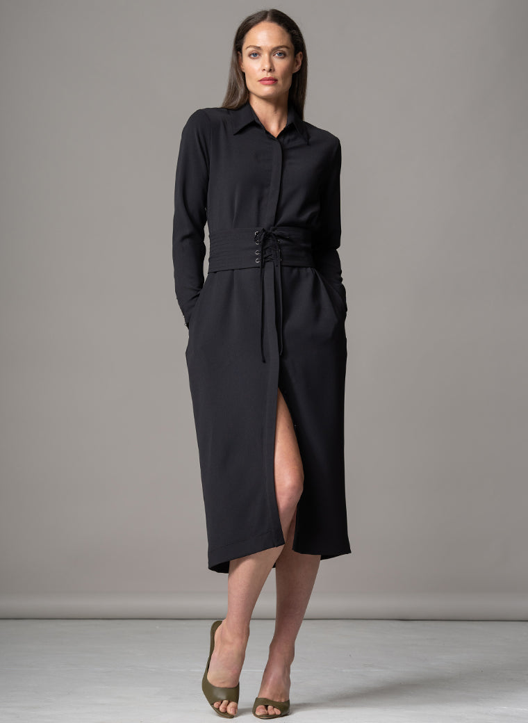 ROMINA BLACK WAIST DEFINING CLASSIC SHIRT DRESS