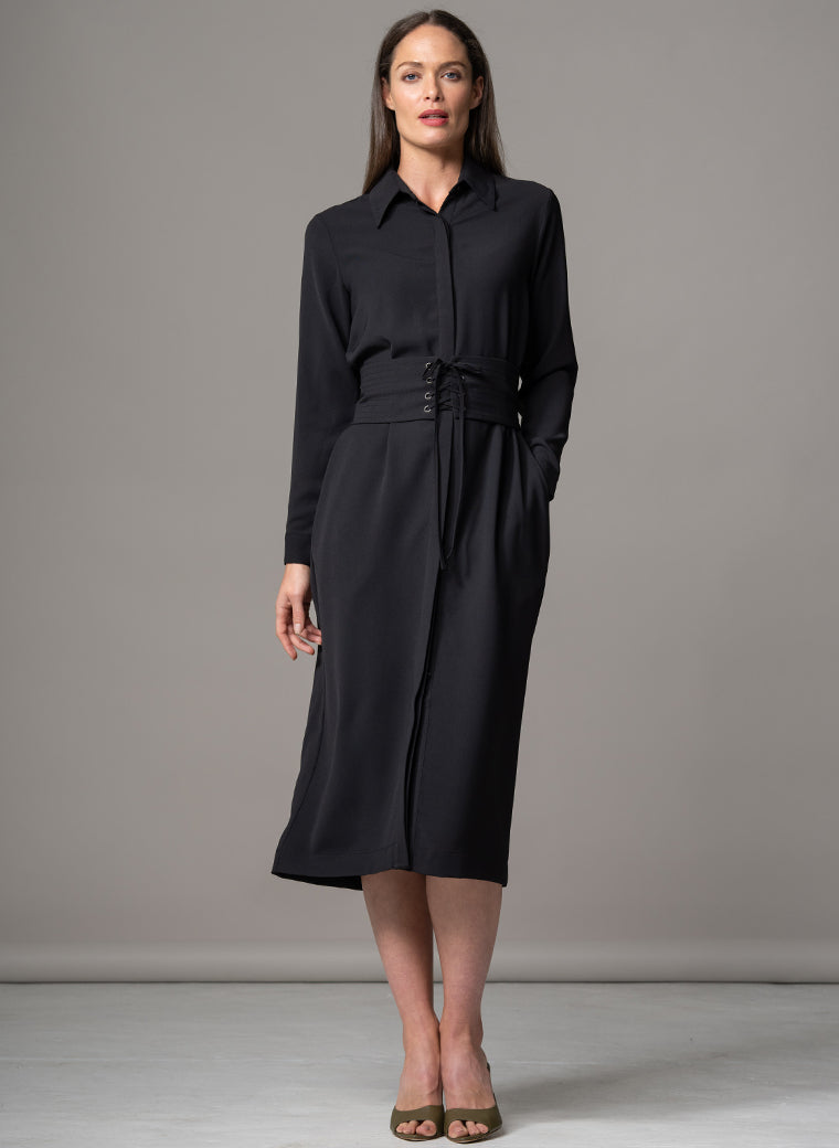ROMINA BLACK WAIST DEFINING CLASSIC SHIRT DRESS