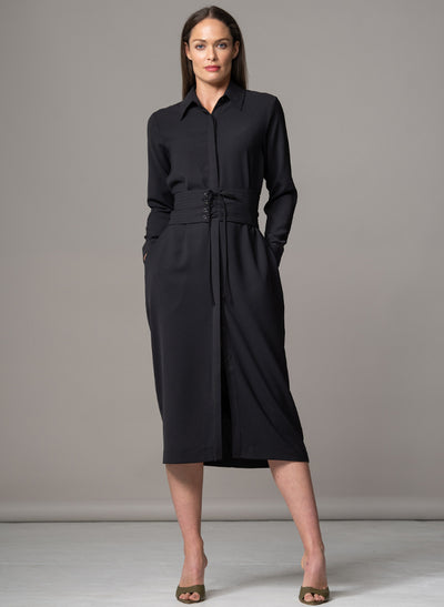 ROMINA BLACK WAIST DEFINING CLASSIC SHIRT DRESS