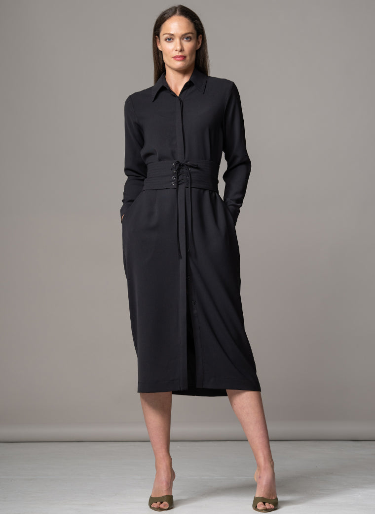 ROMINA BLACK WAIST DEFINING CLASSIC SHIRT DRESS