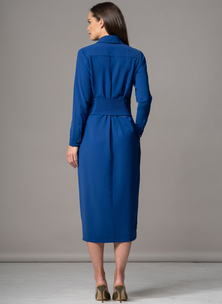 ROMINA ROYAL BLUE WAIST DEFINING CLASSIC SHIRT DRESS