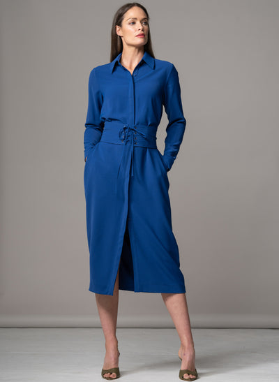 ROMINA ROYAL BLUE WAIST DEFINING CLASSIC SHIRT DRESS