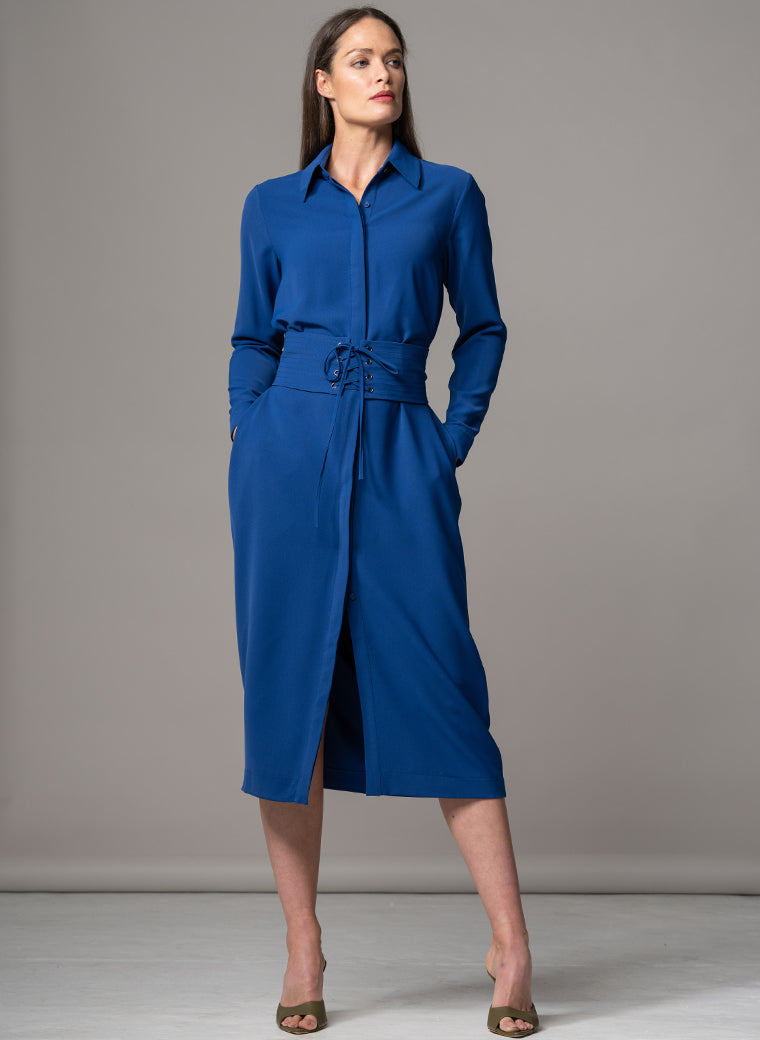 ROMINA ROYAL BLUE WAIST DEFINING CLASSIC SHIRT DRESS