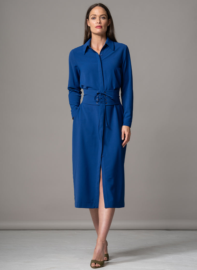 ROMINA ROYAL BLUE WAIST DEFINING CLASSIC SHIRT DRESS