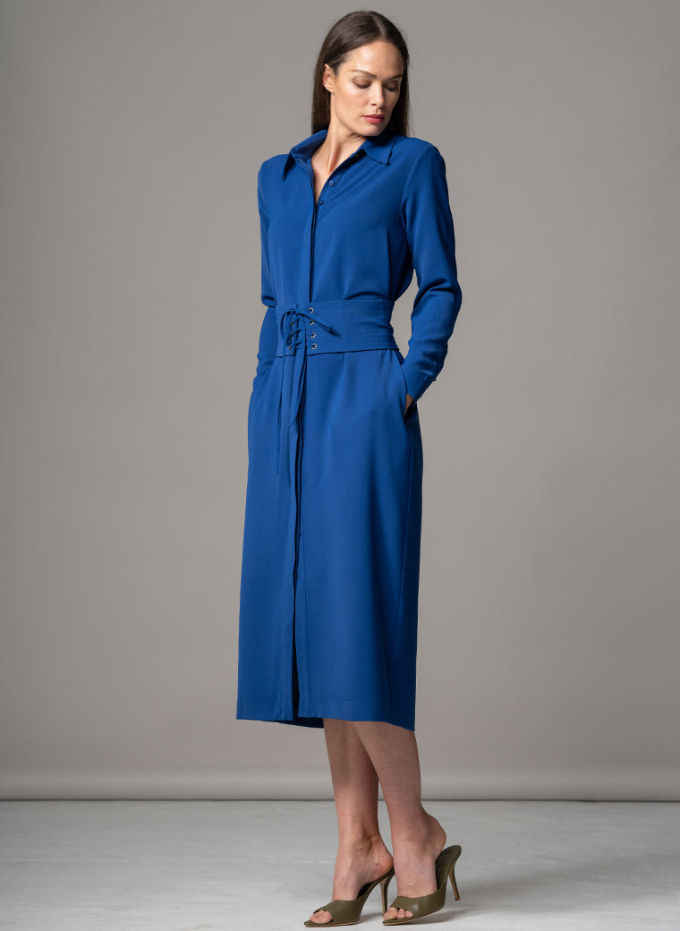 ROMINA ROYAL BLUE WAIST DEFINING CLASSIC SHIRT DRESS