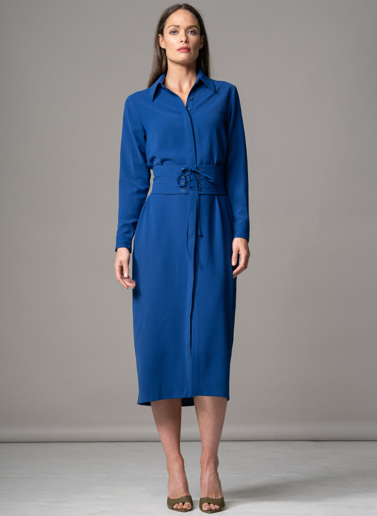ROMINA ROYAL BLUE WAIST DEFINING CLASSIC SHIRT DRESS