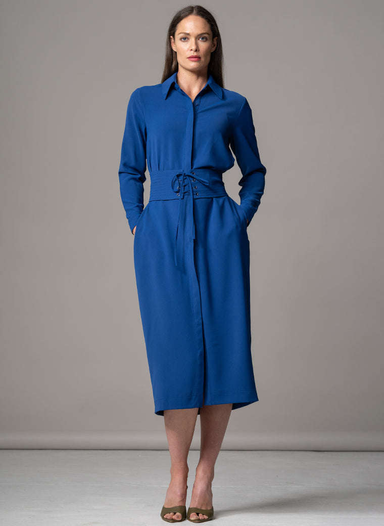 ROMINA ROYAL BLUE WAIST DEFINING CLASSIC SHIRT DRESS