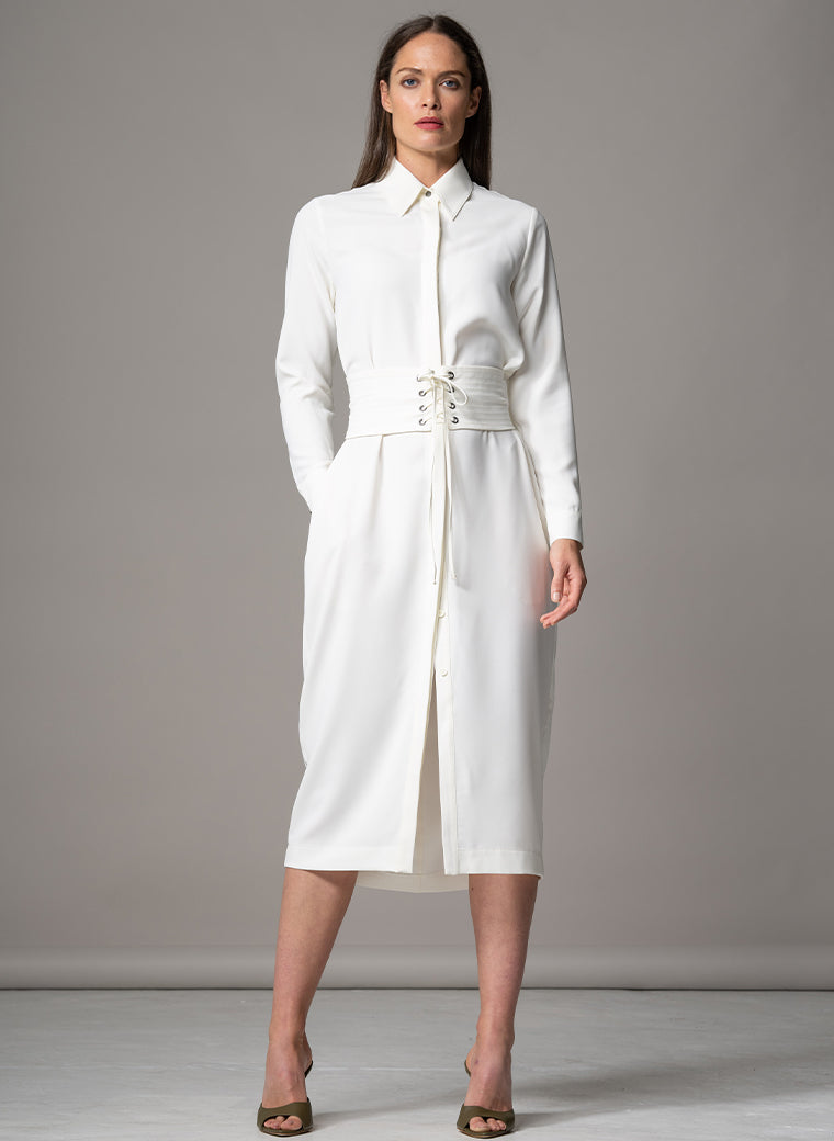ROMINA IVORY WAIST DEFINING CLASSIC SHIRT DRESS