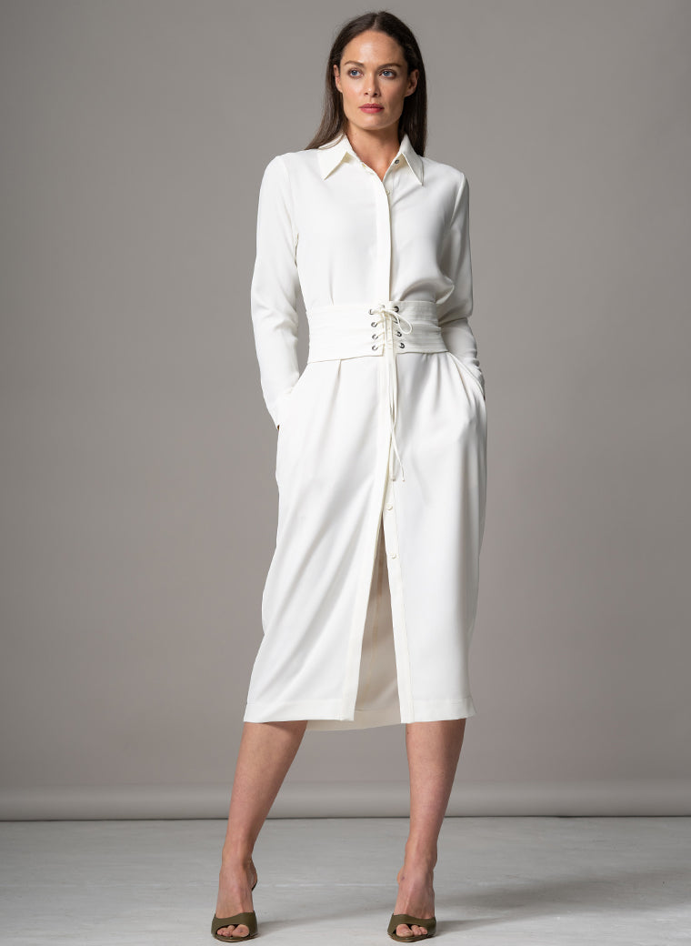 ROMINA IVORY WAIST DEFINING CLASSIC SHIRT DRESS