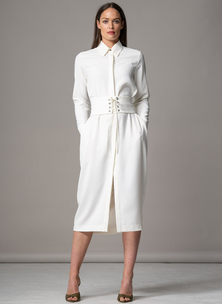 ROMINA IVORY WAIST DEFINING CLASSIC SHIRT DRESS