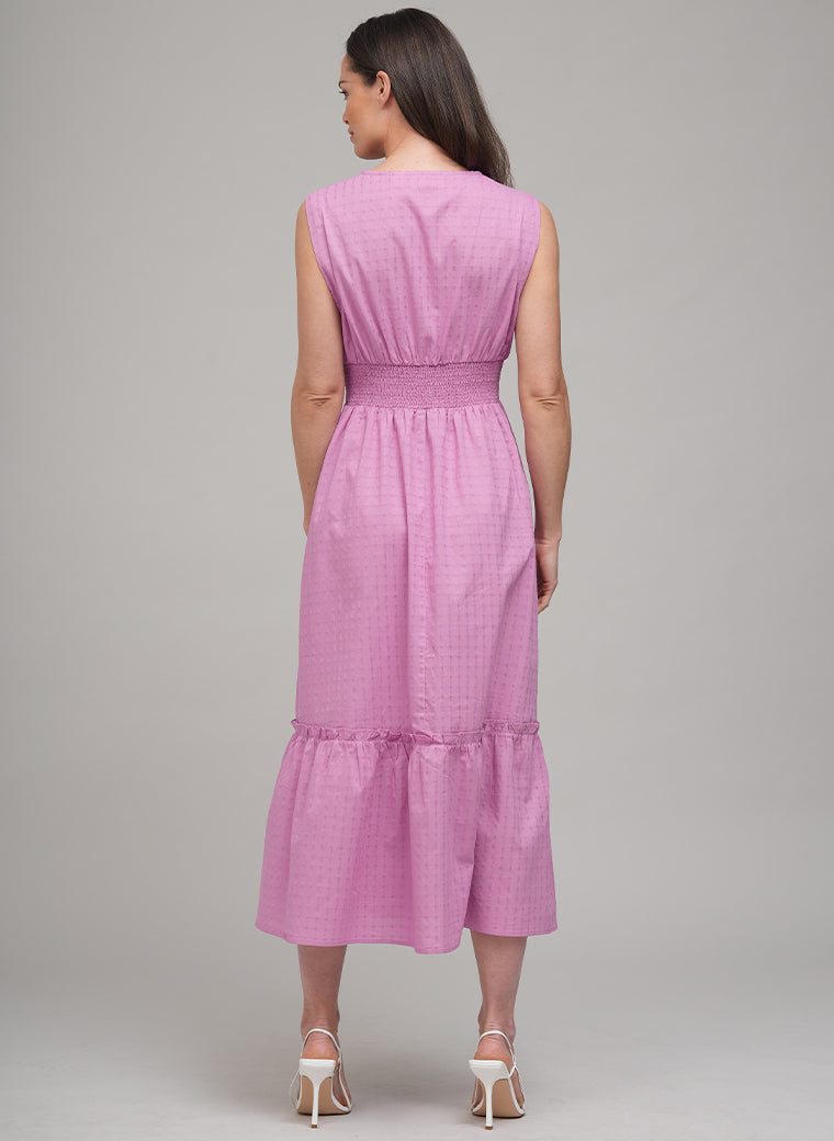 ROSE MIDI SHIRT DRESS IN PINK SELF-CHECK COTTON