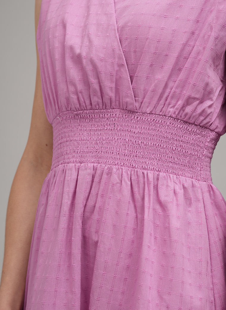ROSE MIDI SHIRT DRESS IN PINK SELF-CHECK COTTON