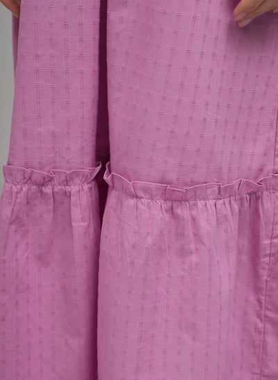 ROSE MIDI SHIRT DRESS IN PINK SELF-CHECK COTTON