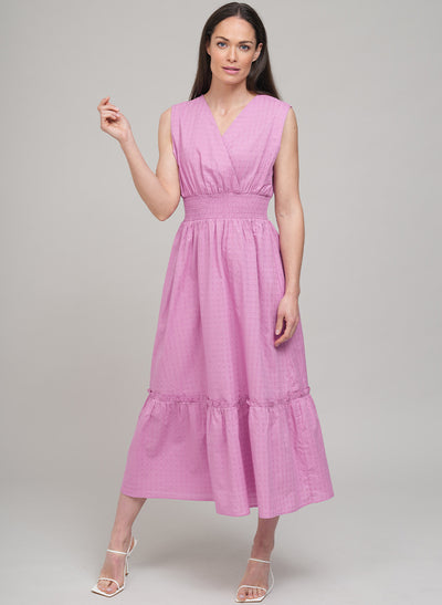 ROSE MIDI SHIRT DRESS IN PINK SELF-CHECK COTTON