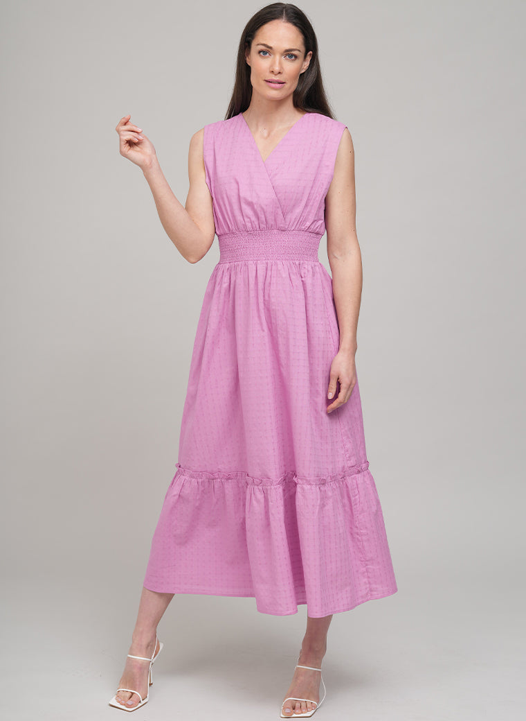 ROSE MIDI SHIRT DRESS IN PINK SELF-CHECK COTTON
