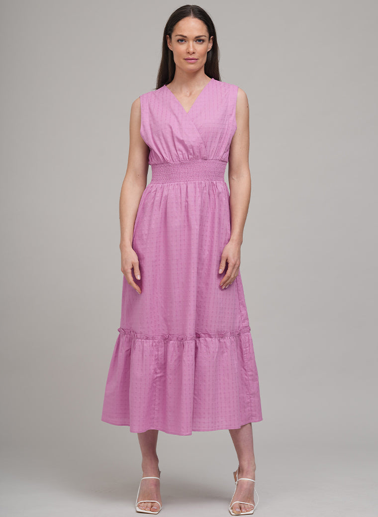 ROSE MIDI SHIRT DRESS IN PINK SELF-CHECK COTTON