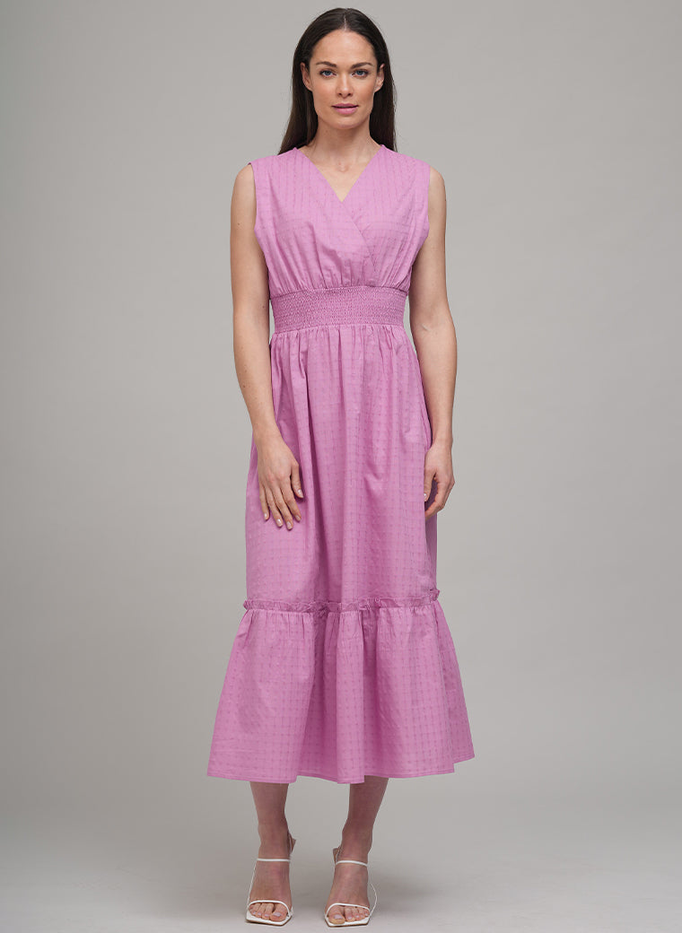 ROSE MIDI SHIRT DRESS IN PINK SELF-CHECK COTTON