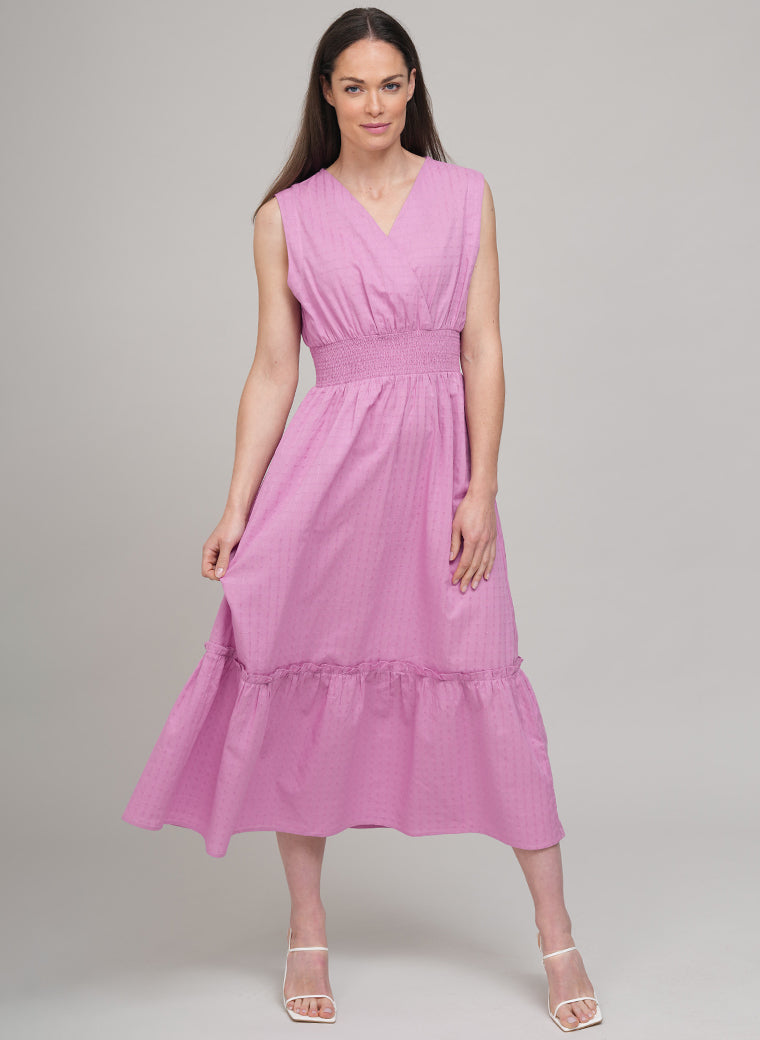 ROSE MIDI SHIRT DRESS IN PINK SELF-CHECK COTTON