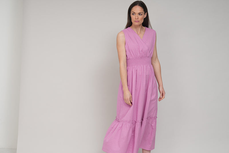 ROSE MIDI SHIRT DRESS IN PINK SELF-CHECK COTTON