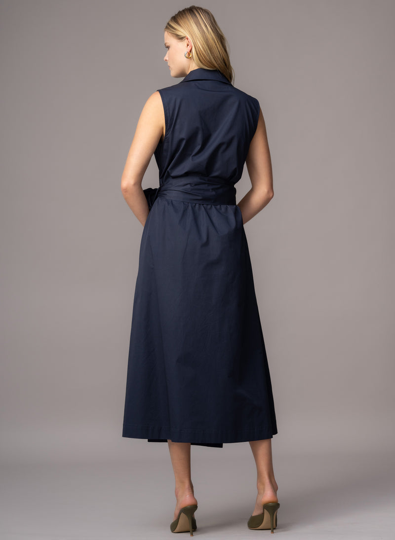 San Remo Navy Sleeveless Crossover Midi Shirt Dress