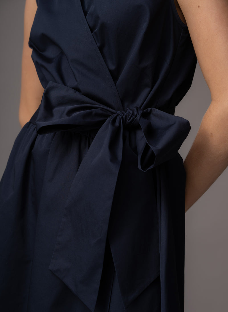 San Remo Navy Sleeveless Crossover Midi Shirt Dress