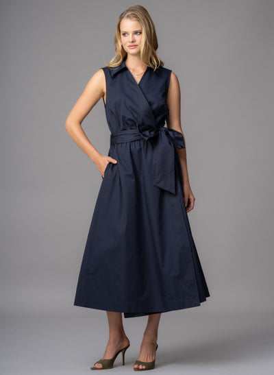 San Remo Navy Sleeveless Crossover Midi Shirt Dress