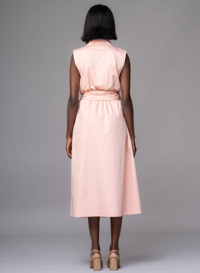 San Remo Ballet Pink Sleeveless Crossover Midi Shirt Dress