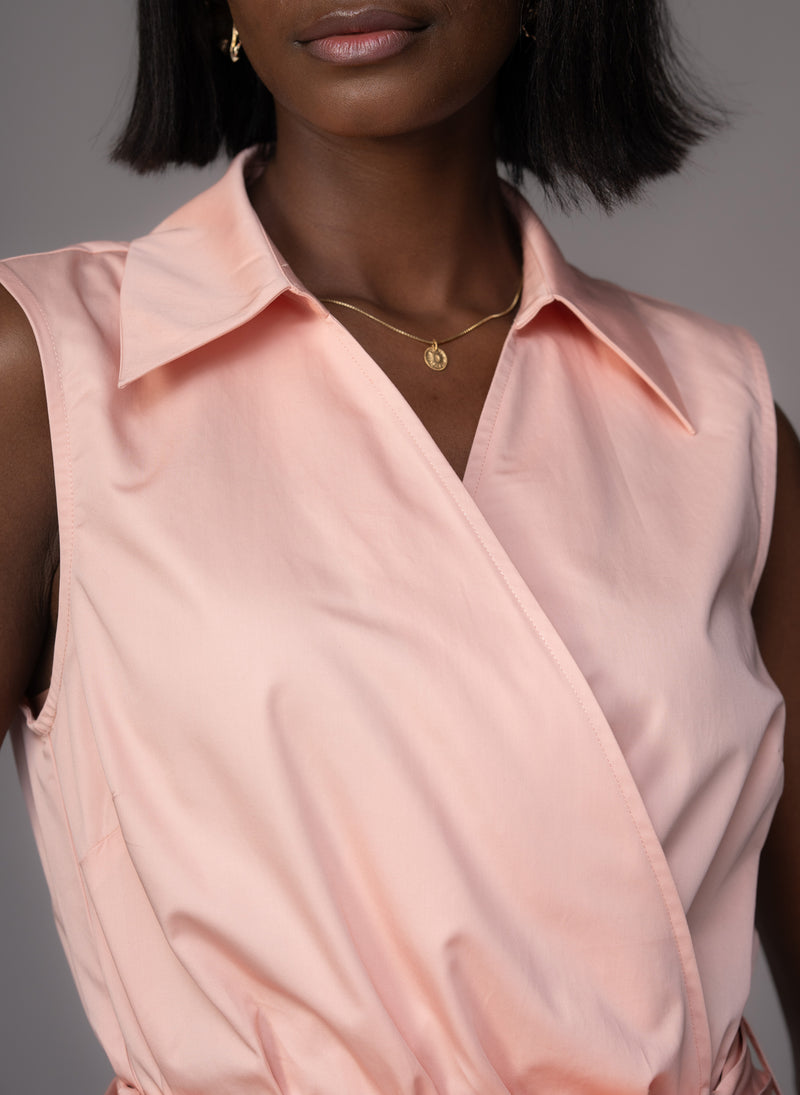 San Remo Ballet Pink Sleeveless Crossover Midi Shirt Dress