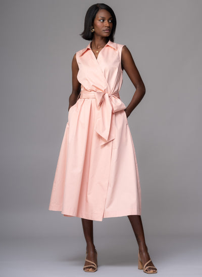 San Remo Ballet Pink Sleeveless Crossover Midi Shirt Dress