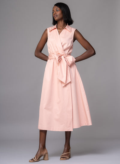 San Remo Ballet Pink Sleeveless Crossover Midi Shirt Dress