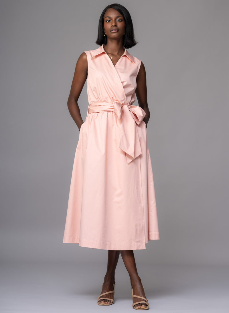 San Remo Ballet Pink Sleeveless Crossover Midi Shirt Dress