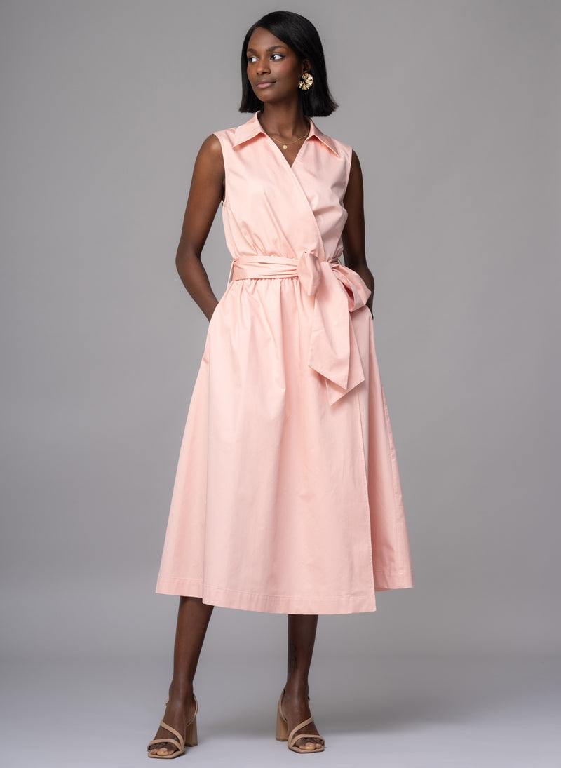San Remo Ballet Pink Sleeveless Crossover Midi Shirt Dress