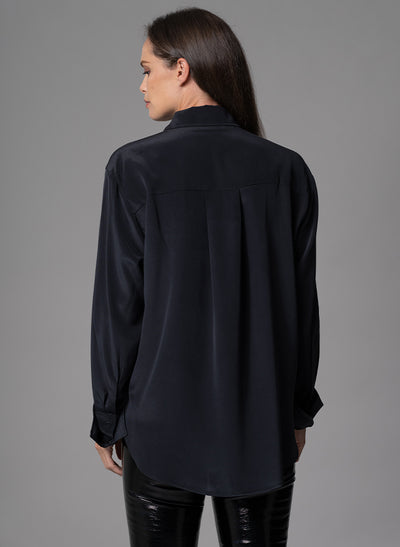 SHEENA BLACK OVERSIZED SILK CREPE DE CHINE EVERYDAY BLOUSE