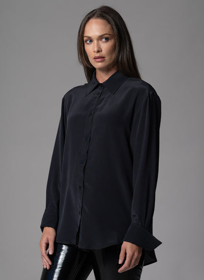 SHEENA BLACK OVERSIZED SILK CREPE DE CHINE EVERYDAY BLOUSE