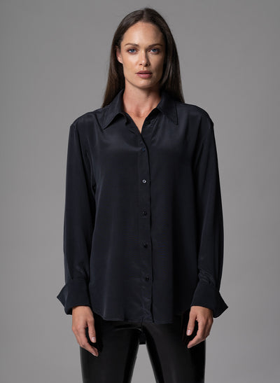 SHEENA BLACK OVERSIZED SILK CREPE DE CHINE EVERYDAY BLOUSE