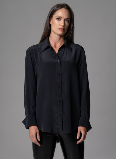 SHEENA BLACK OVERSIZED SILK CREPE DE CHINE EVERYDAY BLOUSE