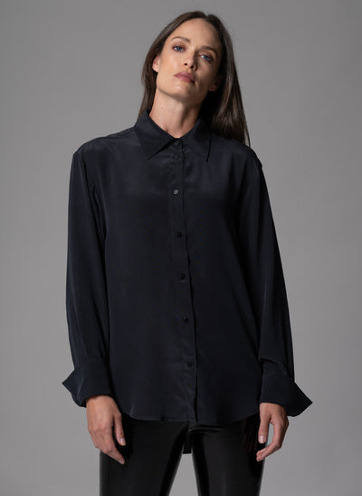 SHEENA BLACK OVERSIZED SILK CREPE DE CHINE EVERYDAY BLOUSE